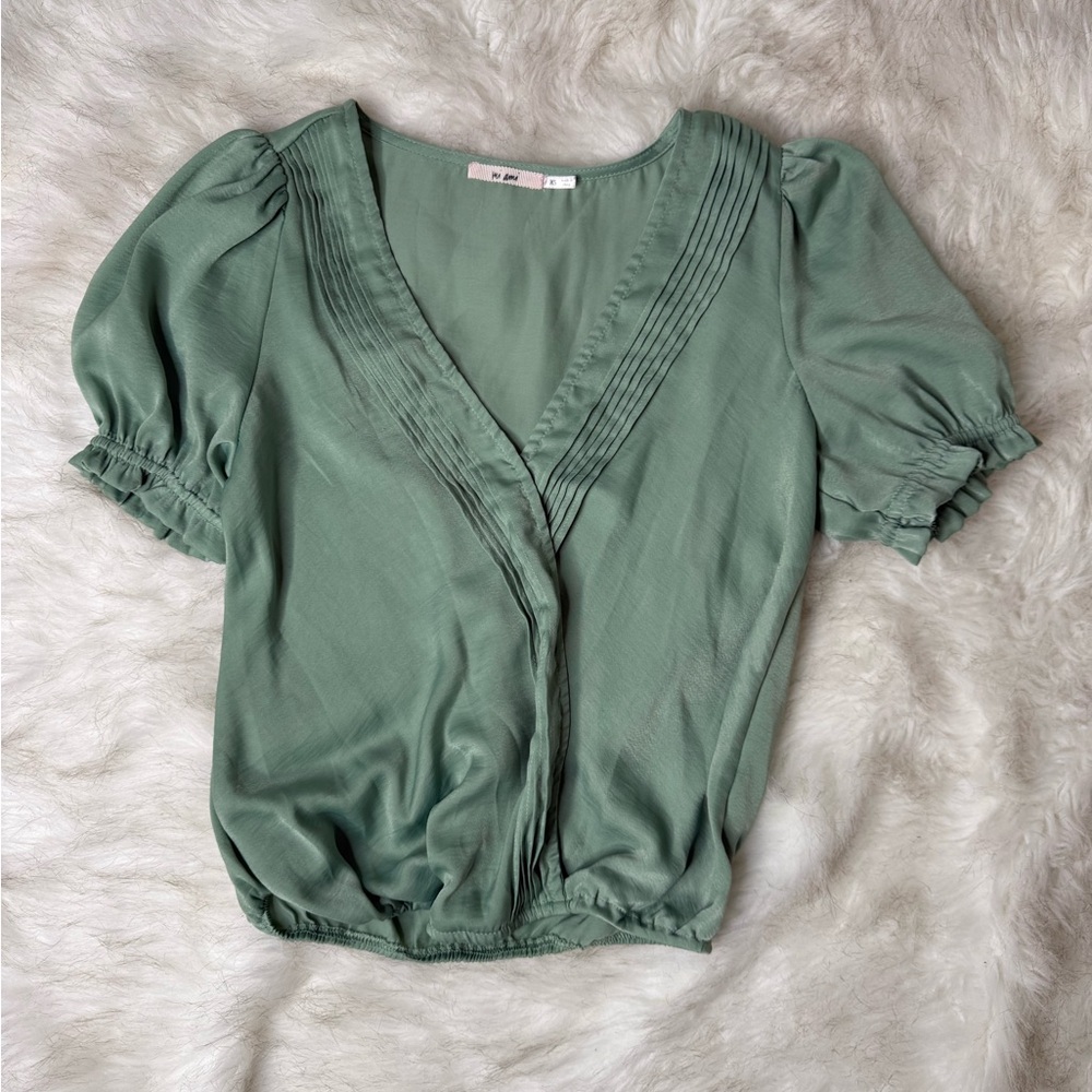 Women's Green V-Neck Blouse